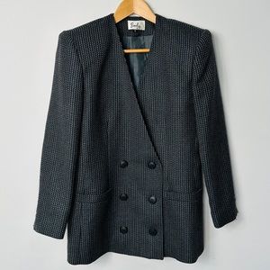 Beautiful Structured Vintage Herringbone Tweed Double Breasted Blazer Size 6